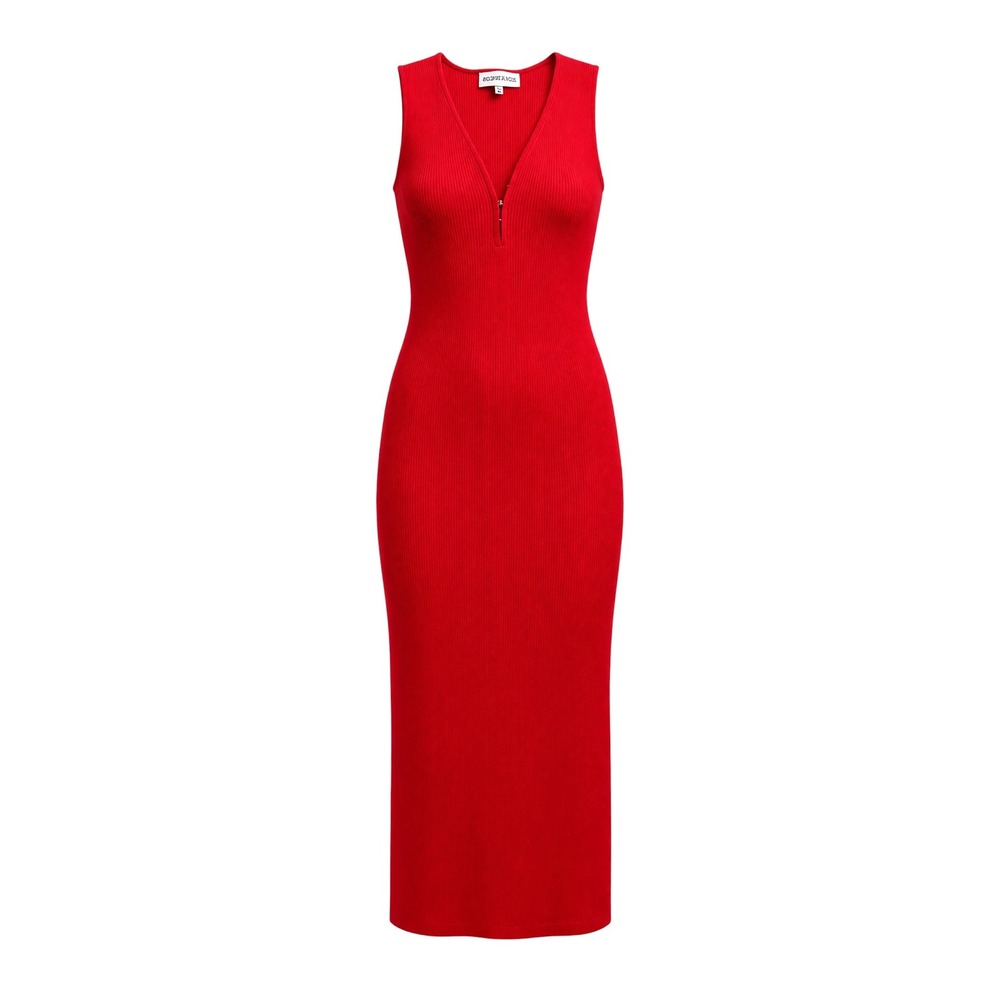 Minimalist Willow & Wind Ribbed Knit V-Neck Midi Dress Large Red Sleeveless